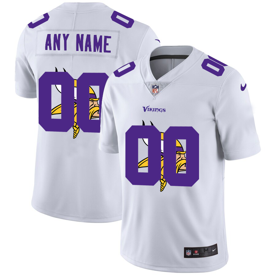 Wholesale Minnesota Vikings Custom White Men Nike Team Logo Dual Overlap Limited NFL Jersey